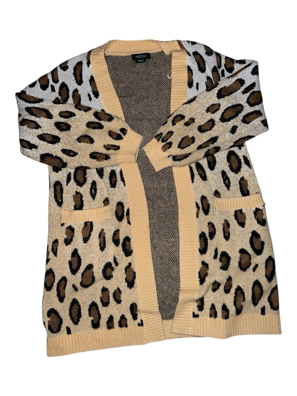 Addition Elle Leopard Print Open-Front Cardigan - Beige, Brown, Black Plus Size